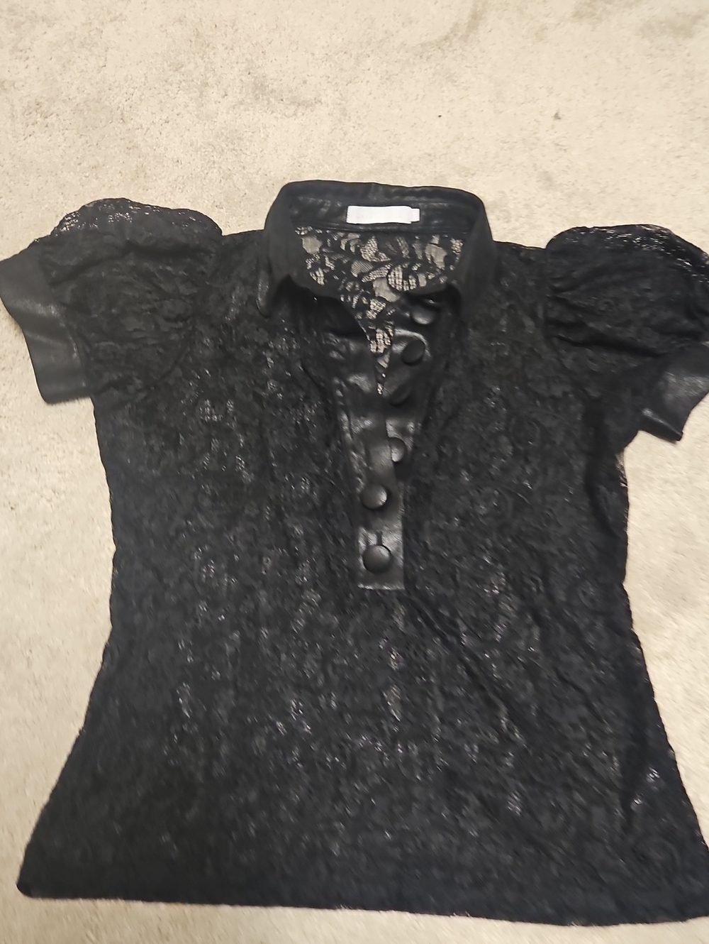 Anne Fontaine Black Lace Short Sleeve Button Top